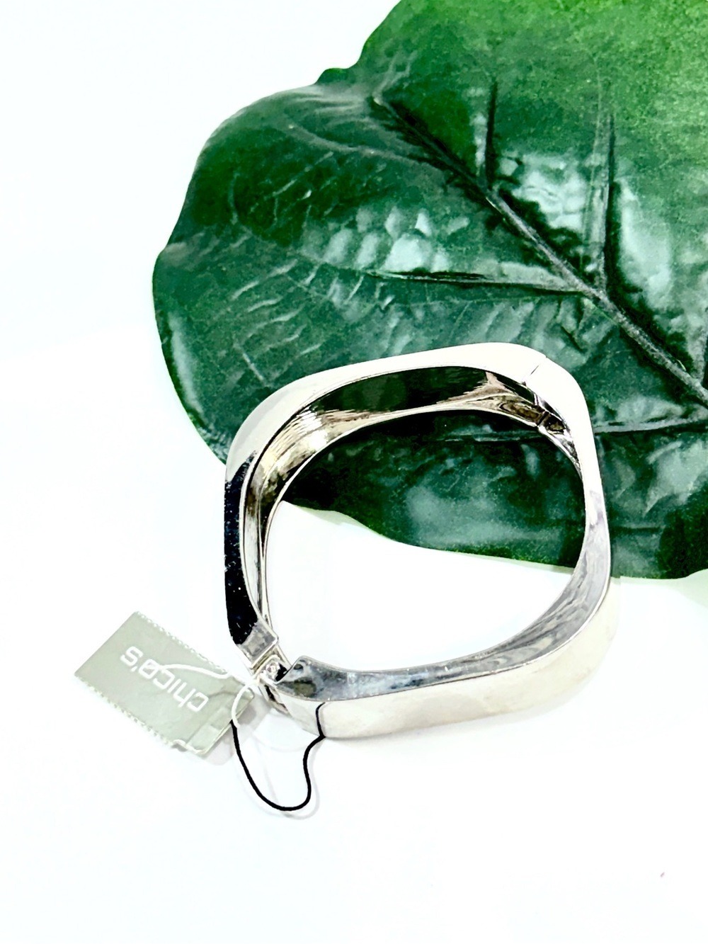 Chico's Silver Square Hinged Bangle Bracelet NWT